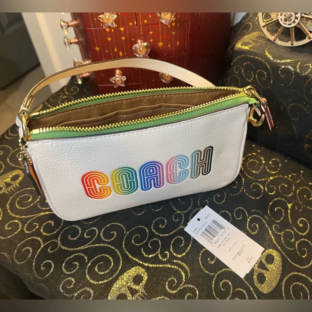 Coach White Color Block Nolita Shoulder Bag with Rainbow Pride Logo